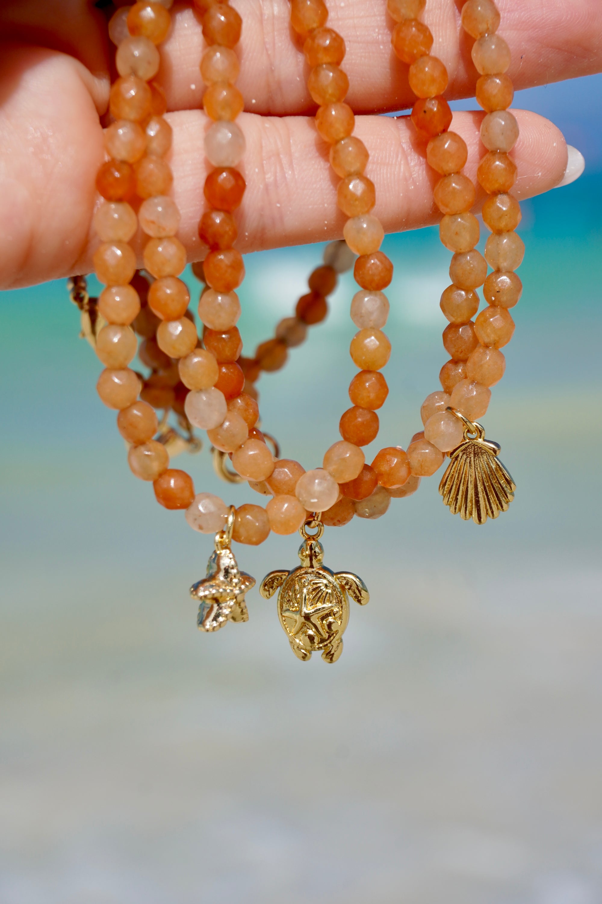 Collier aventurine orange coquillage