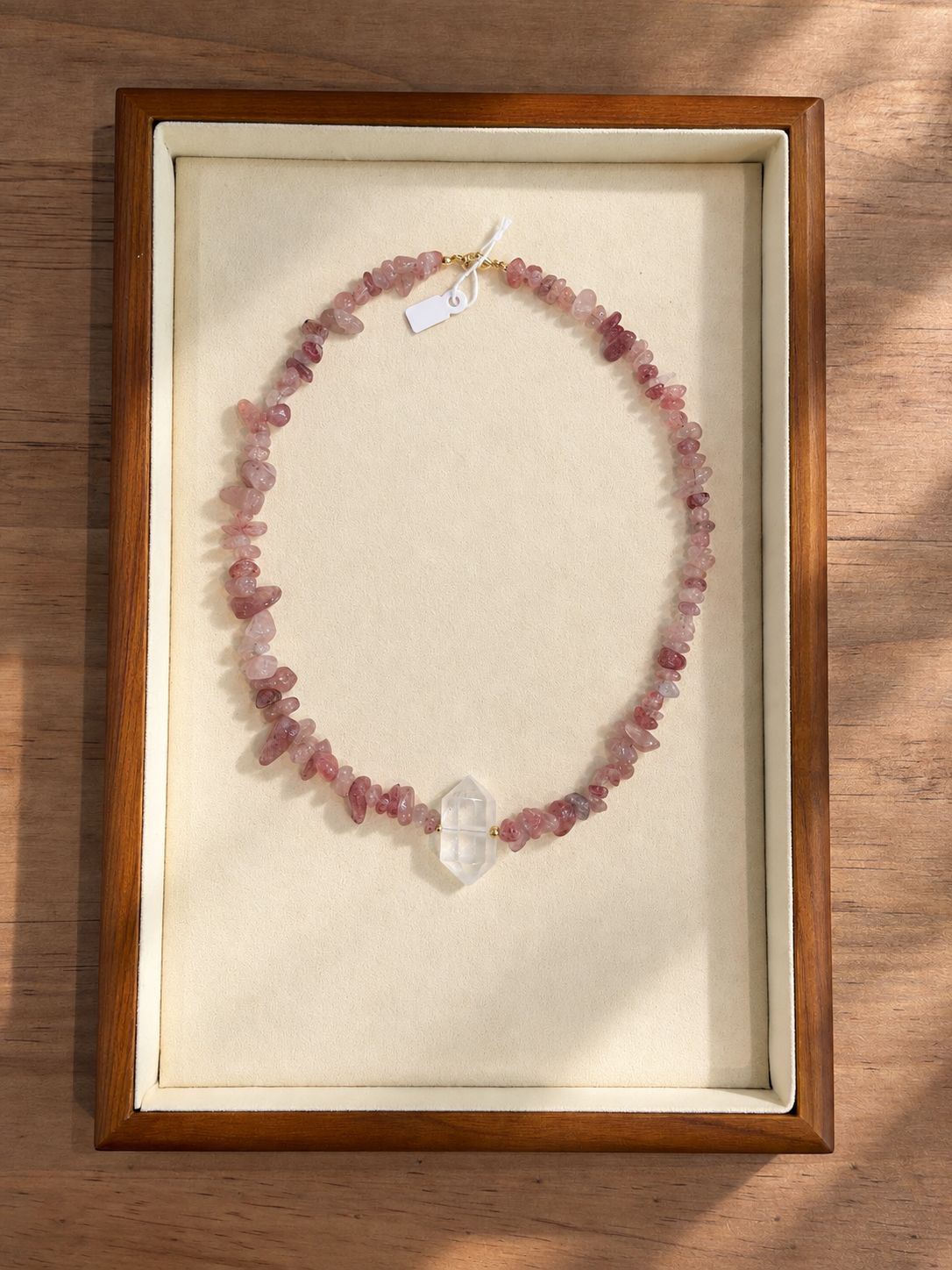 Collier en quartz fraise & cristal de roche