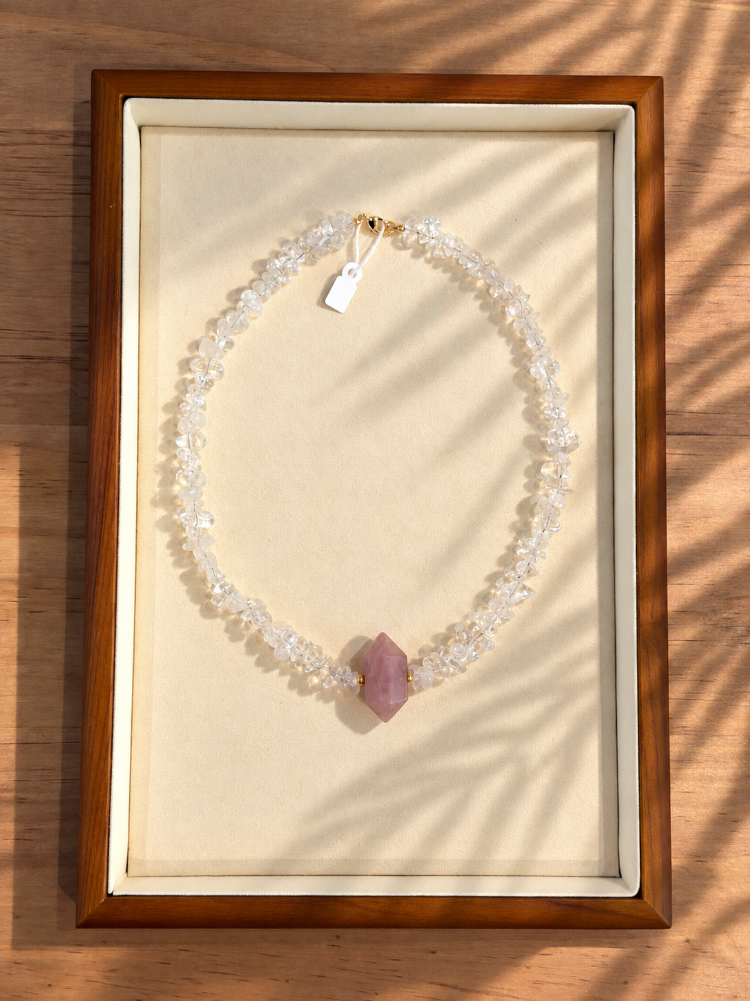 Collier en cristal de roche & quartz rose
