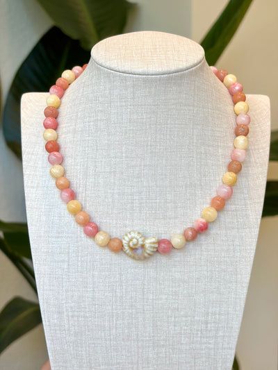 Collier en calcite orange, jade jaune & jade rose
