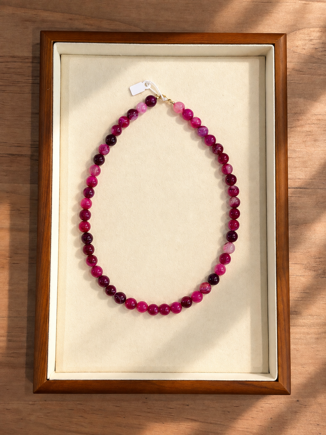 Collier en agate rayée rose